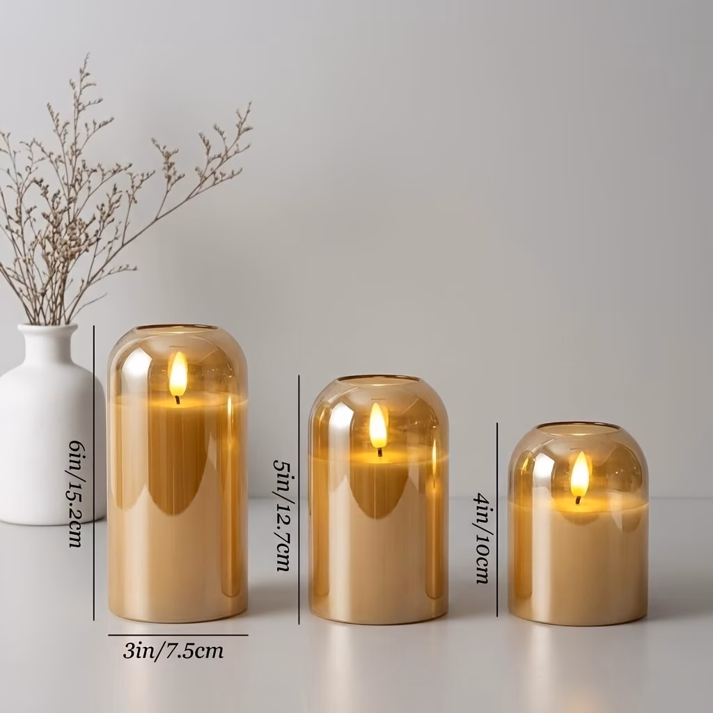 Set of 3 Golden Flameless Battery-operated Candles