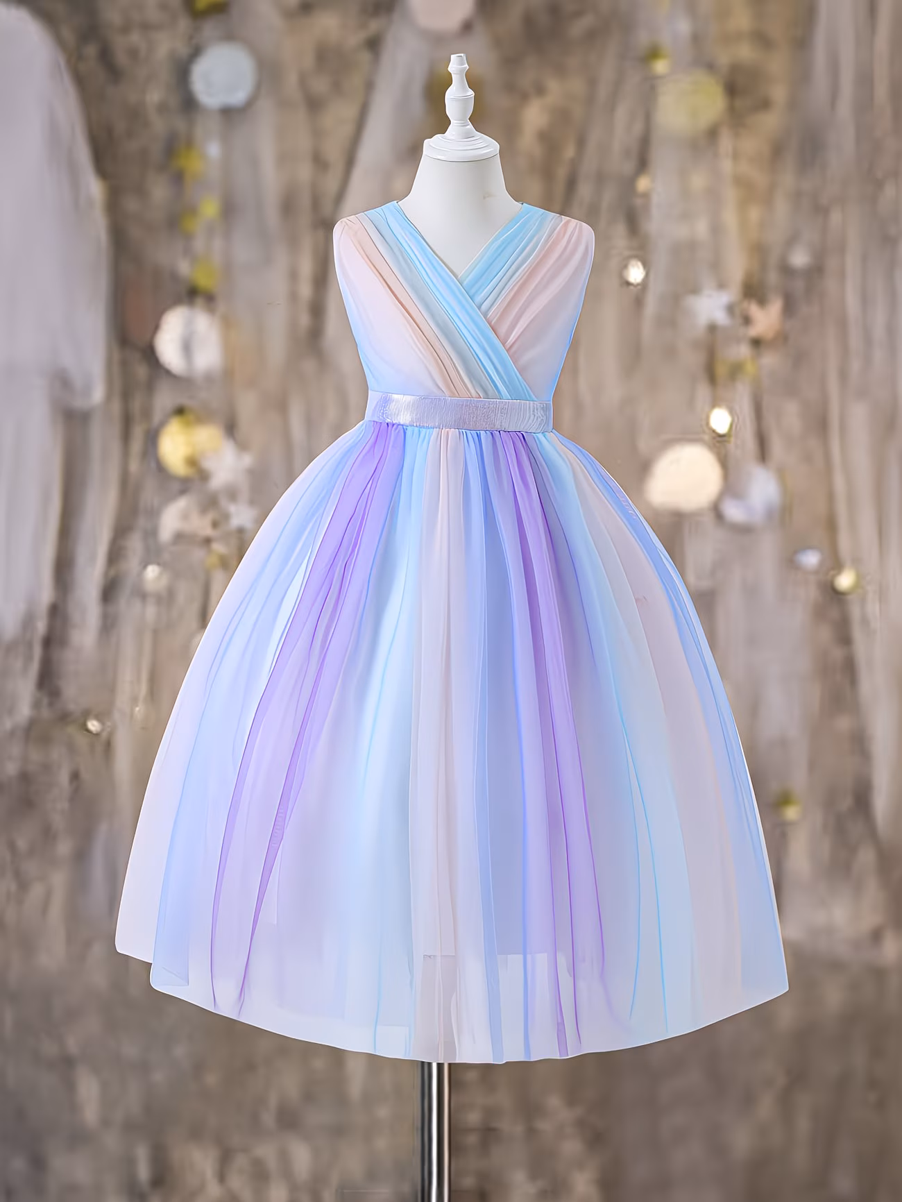  Rainbow Ombre Sleeveless Girls Dress 