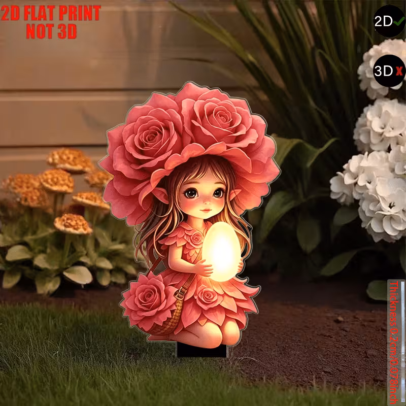 Fairy Rose Garden Stake with Luminous Egg Ornament