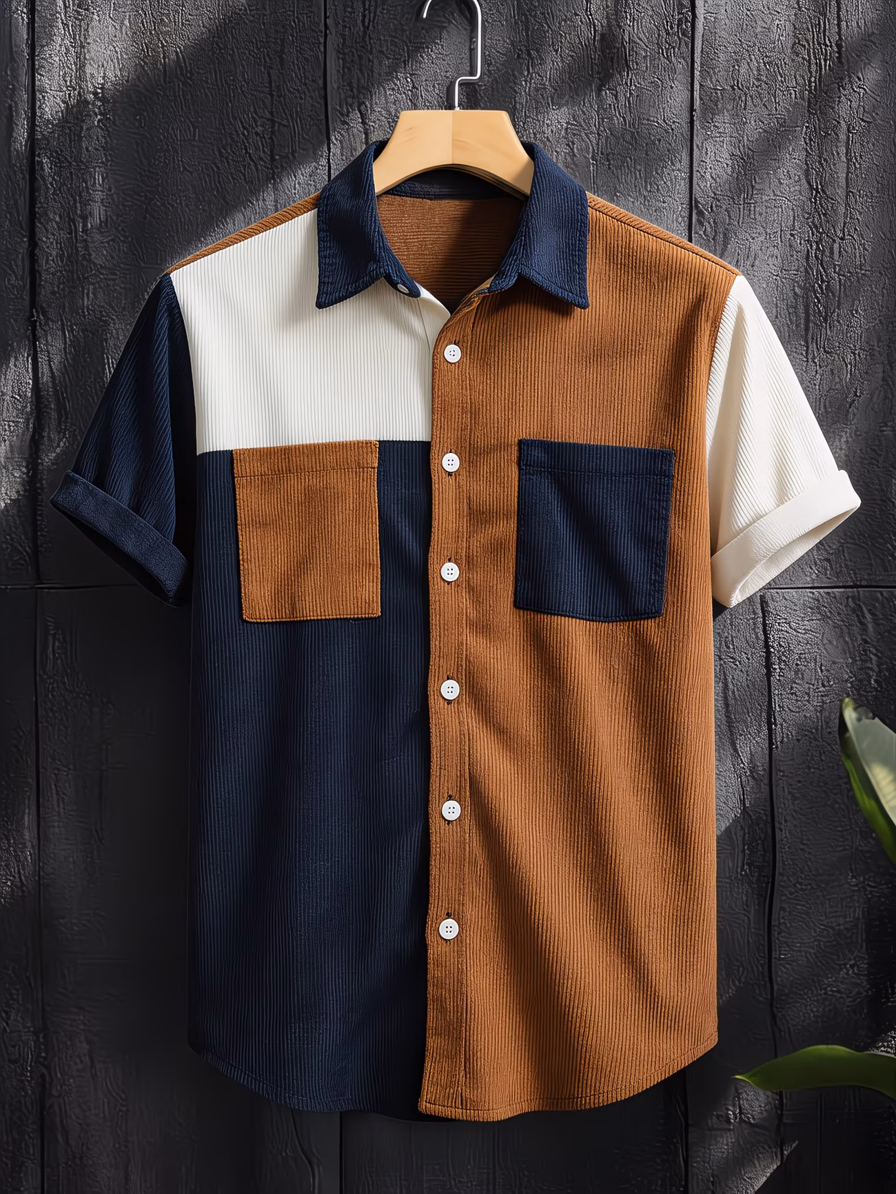  Patchwork Short-Sleeve Shirt